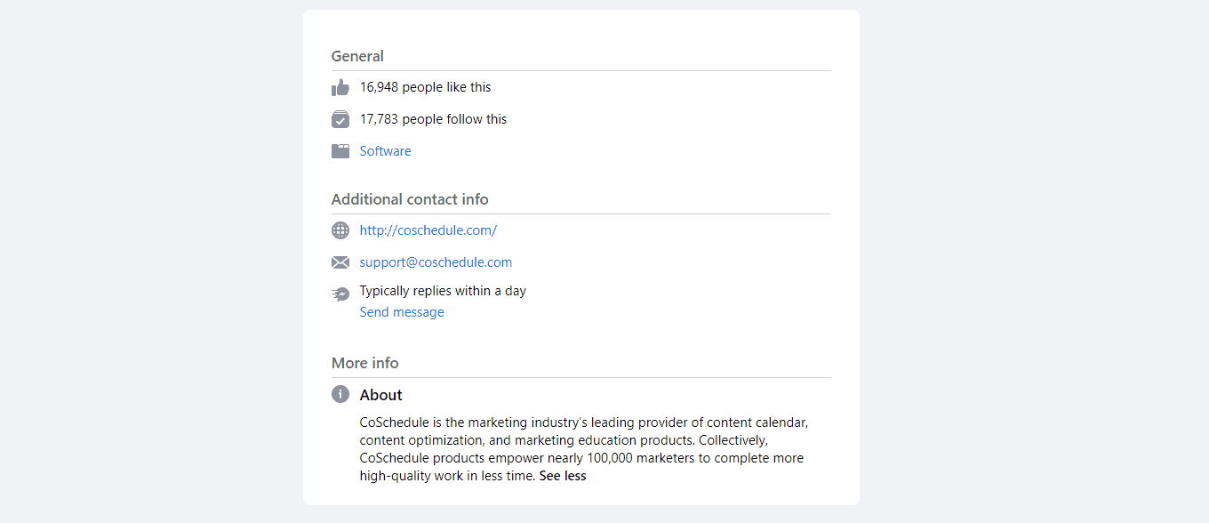Facebook about tab