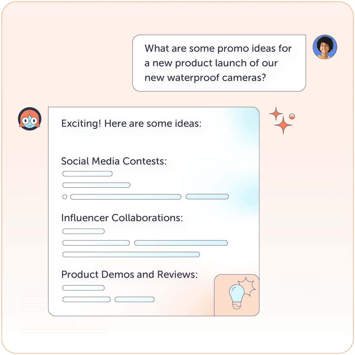 Chat with MIA to come up with new angles, tactics, & copy for any of your marketing projects.