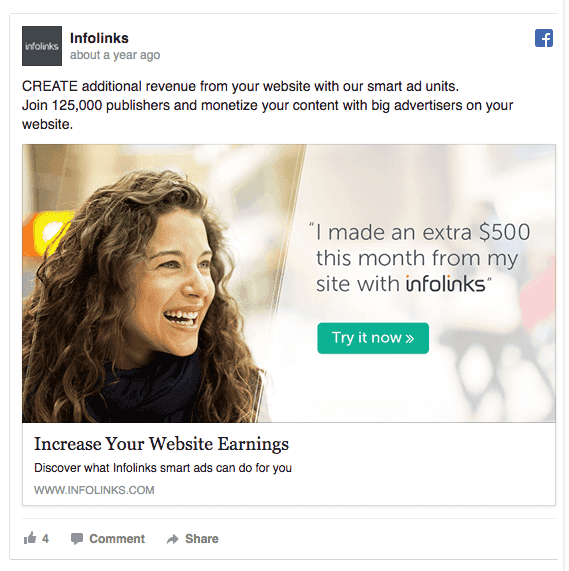 Ad campaign on Facebook from Infolinks