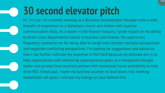 30 second elevator pitch example
