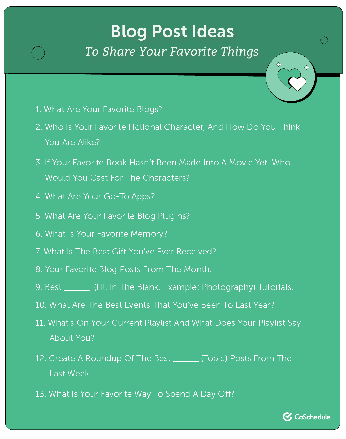 Blog post ideas for sharing your favorite things.