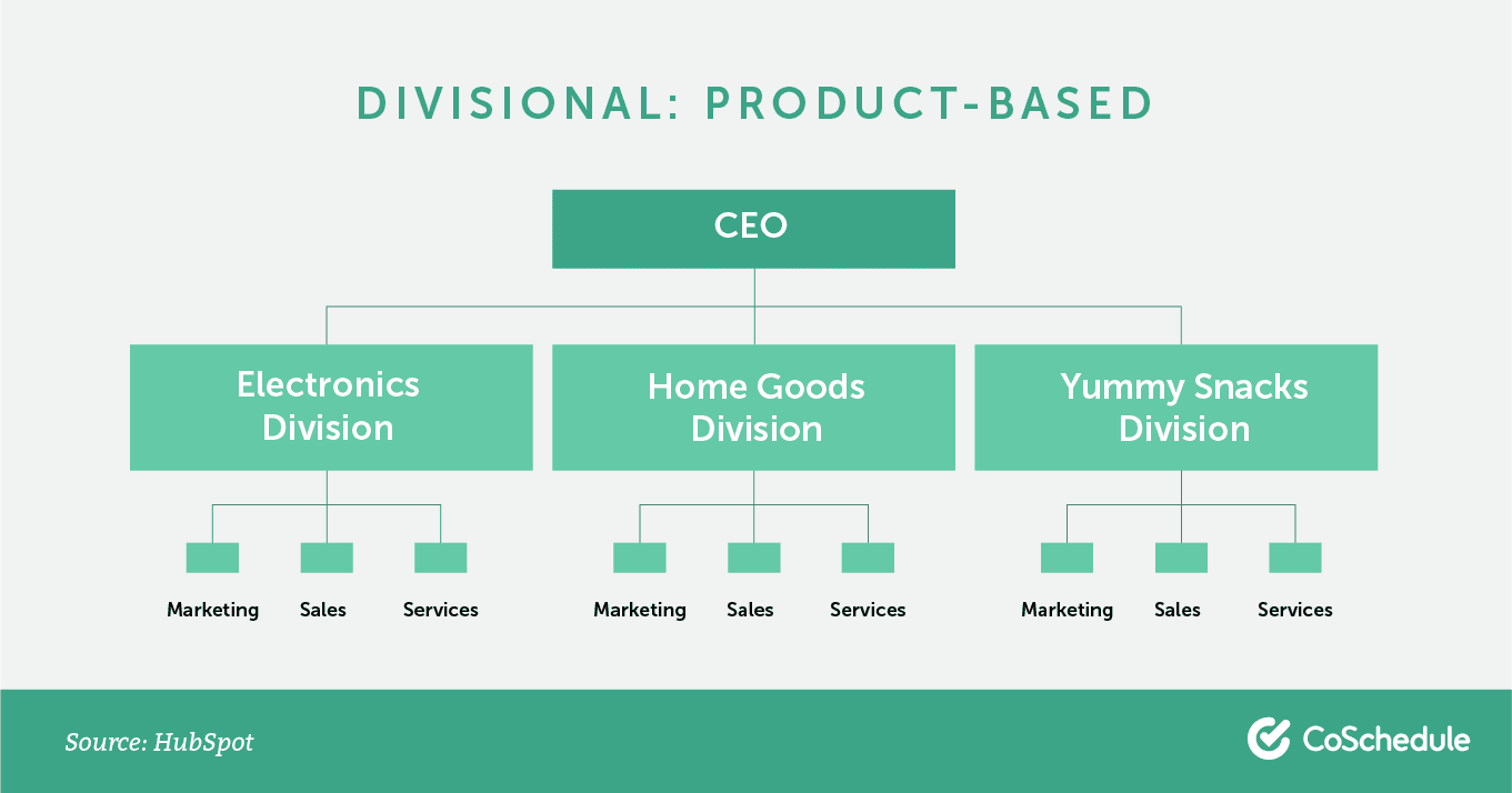 Divisional org chart: product-based.