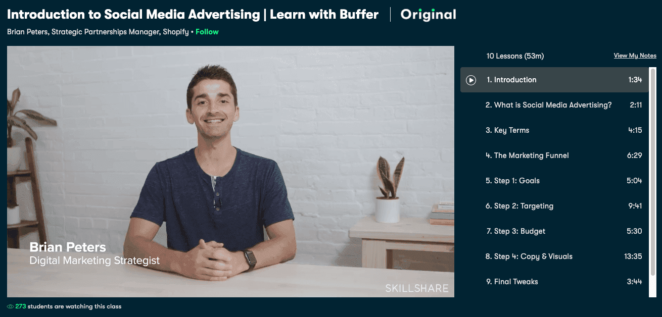 SkillShare's intro to social media ads course.