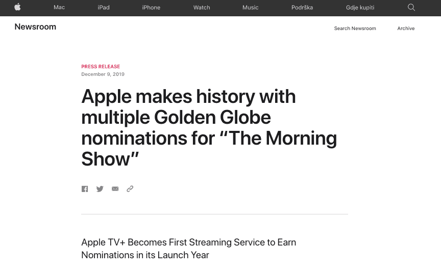 "Making history" headline from Apple