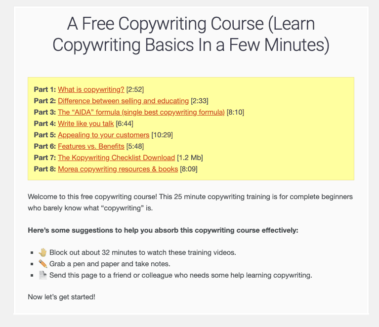 Copywriting Basics from Kopywriting Kourse.