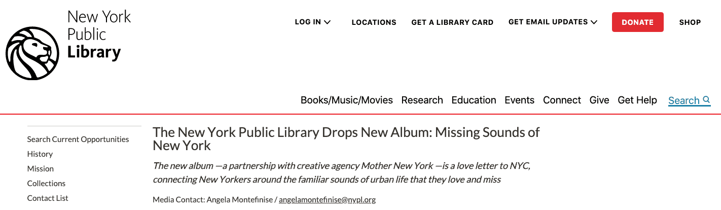 Brand name headline from New York Public Library