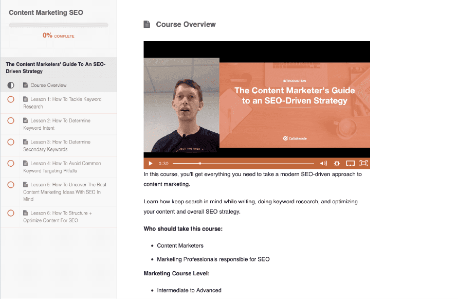 SEO and content marketing course from CoSchedule Academy.