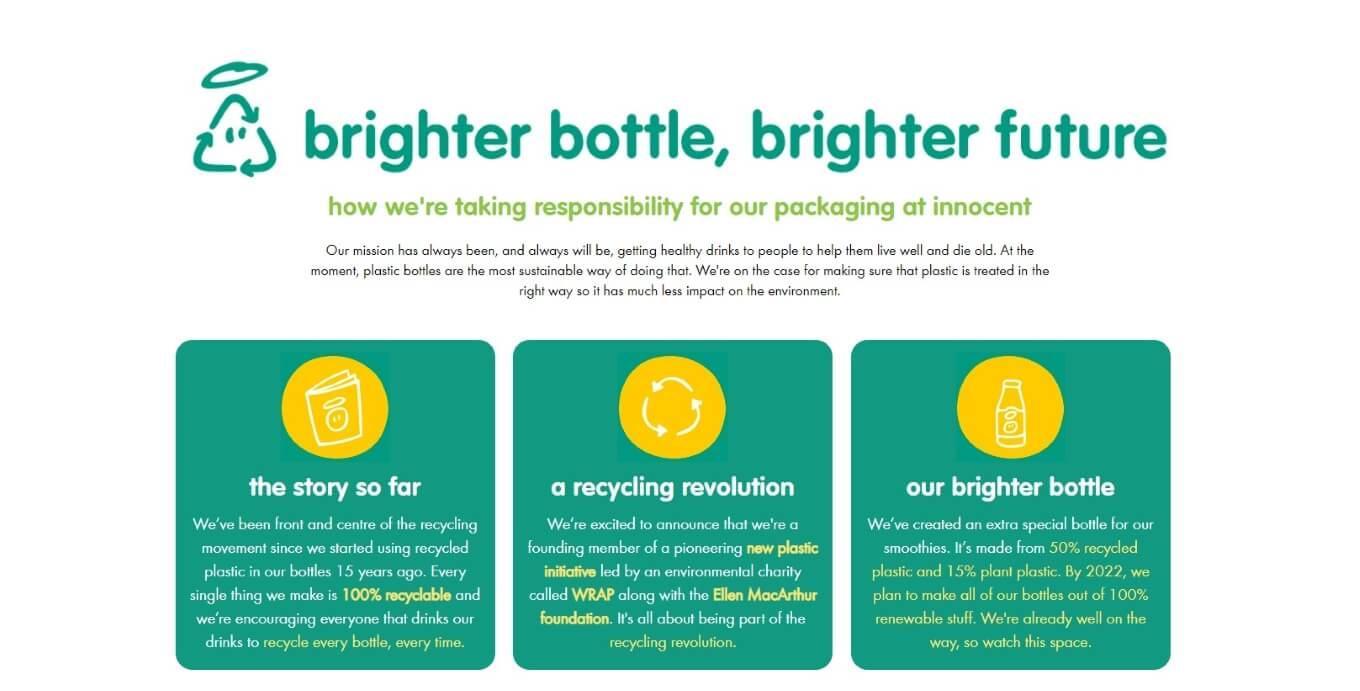 Example of clear and engage website copy from Innocent Drinks
