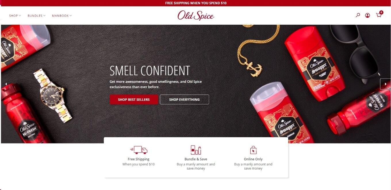 Example of a homepage from Old Spice