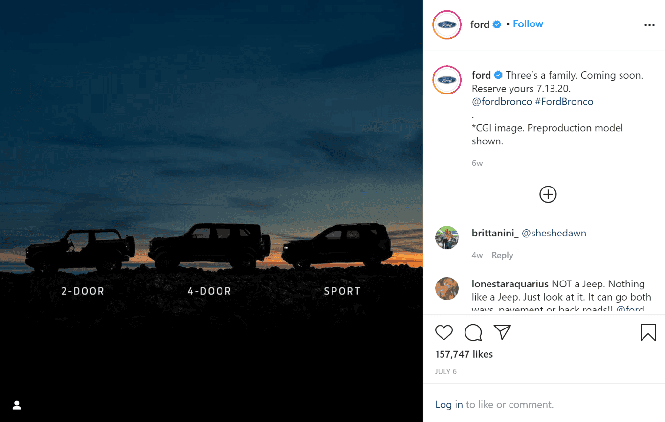 Example of an Instagram post from Ford 