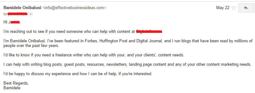 Cold email example