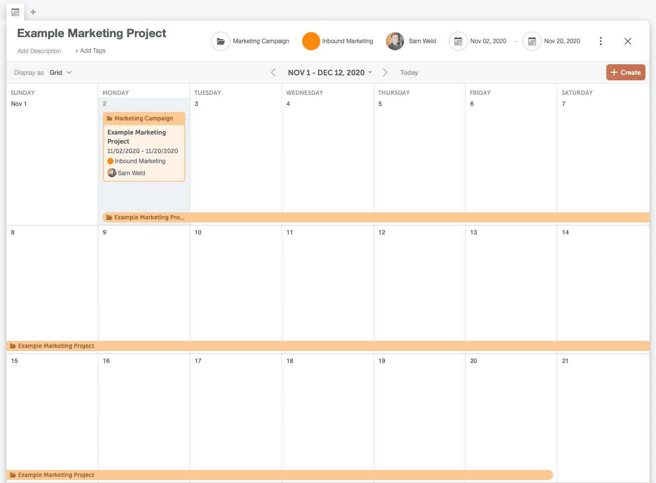 Calendar view of projects