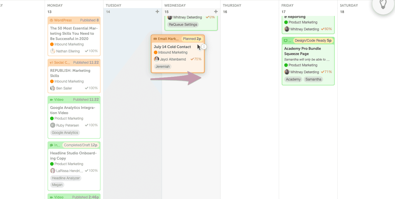 Drang-and-drop feature in CoSchedule