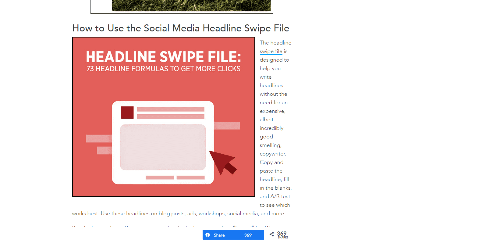 Swipe file example from Digital Marketer