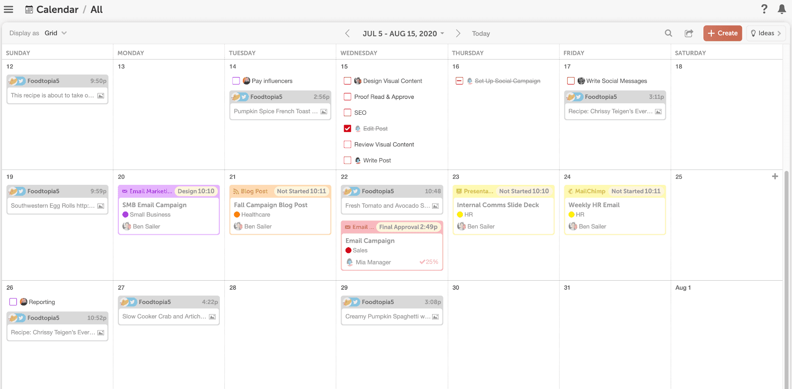CoSchedule team calendar
