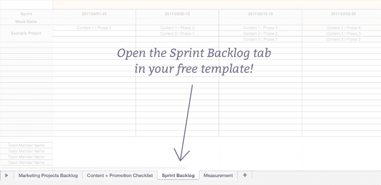 Open the Spring Backlog tab in your free template