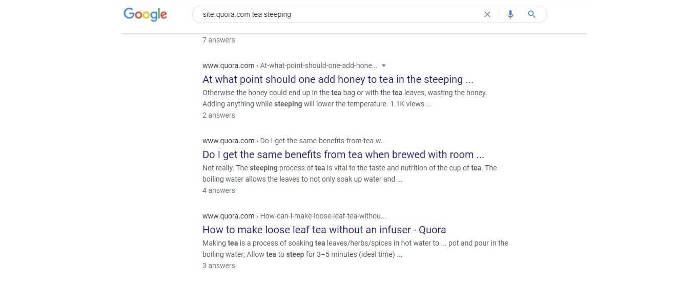 Google search for Quora