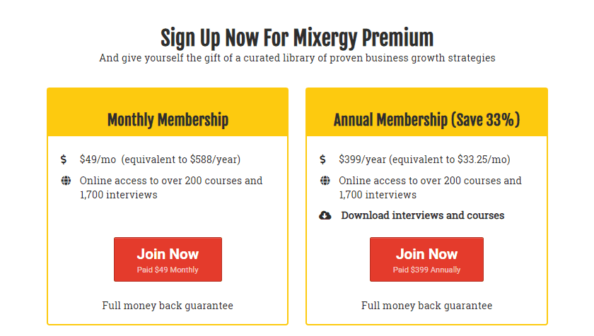 Sales funnel sign up for Mixergy Premium