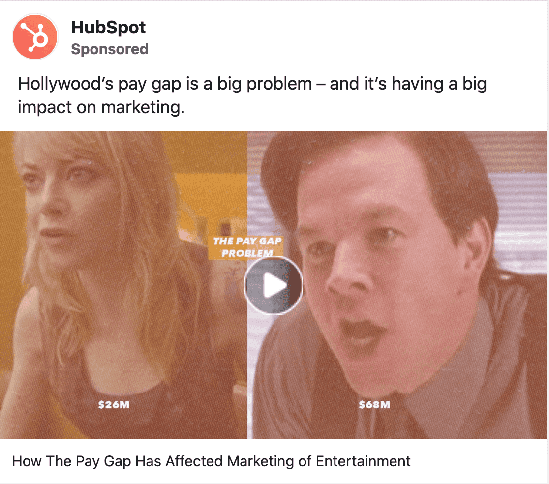 HubSpot post on Hollywood pay gaps impact on marketing