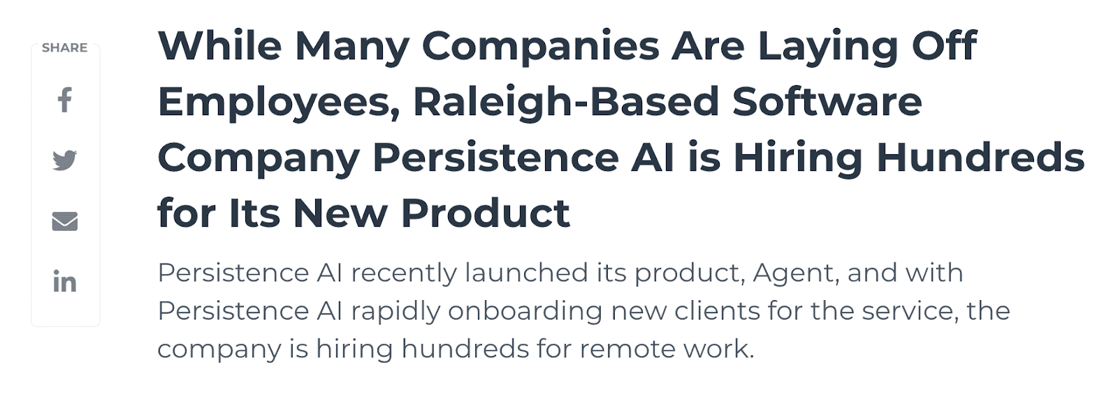 While many companies are laying off employees, Raleigh-based software company Persistence AI is hiring hundreds for its new product 