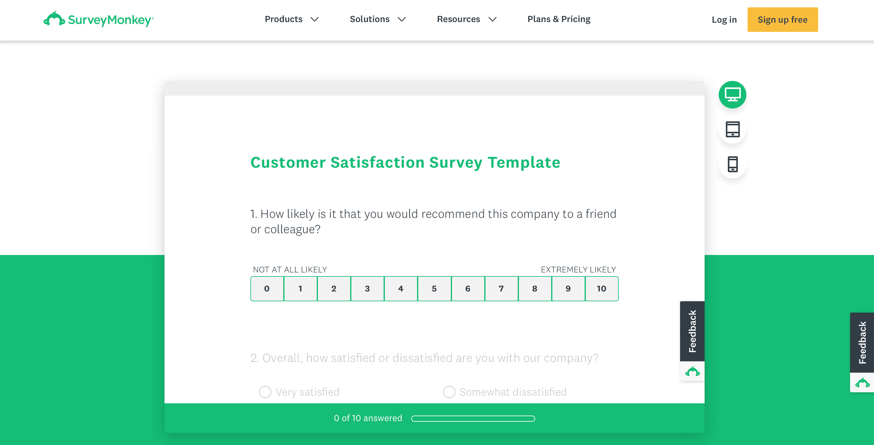 screenshot of survey monkey example survey