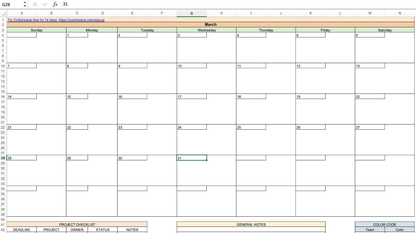 Editorial calendar to manage marcomm