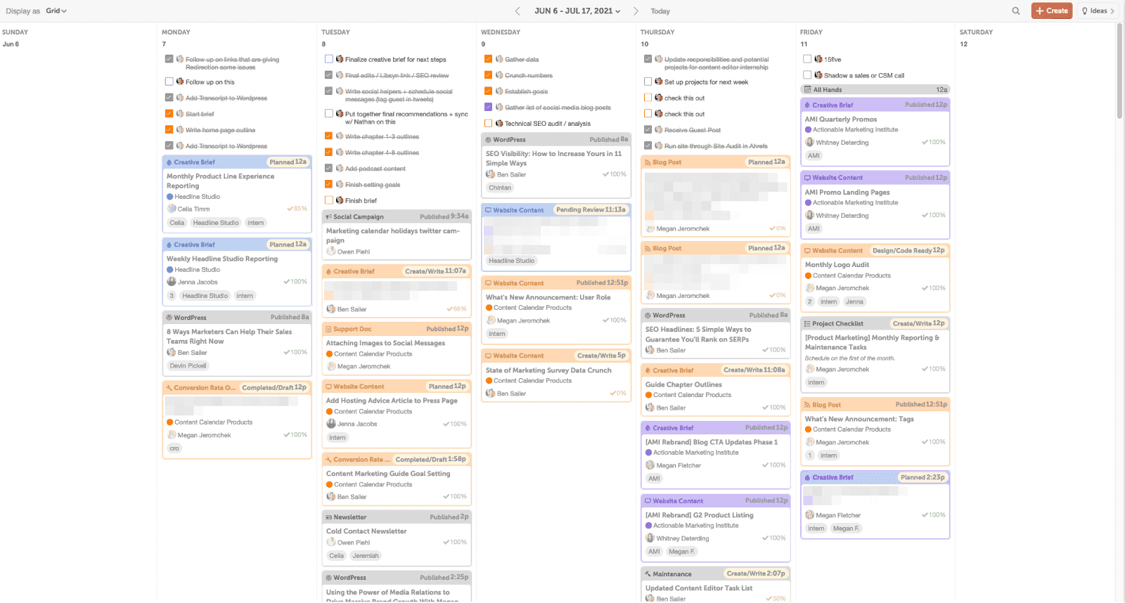 Full content calendar