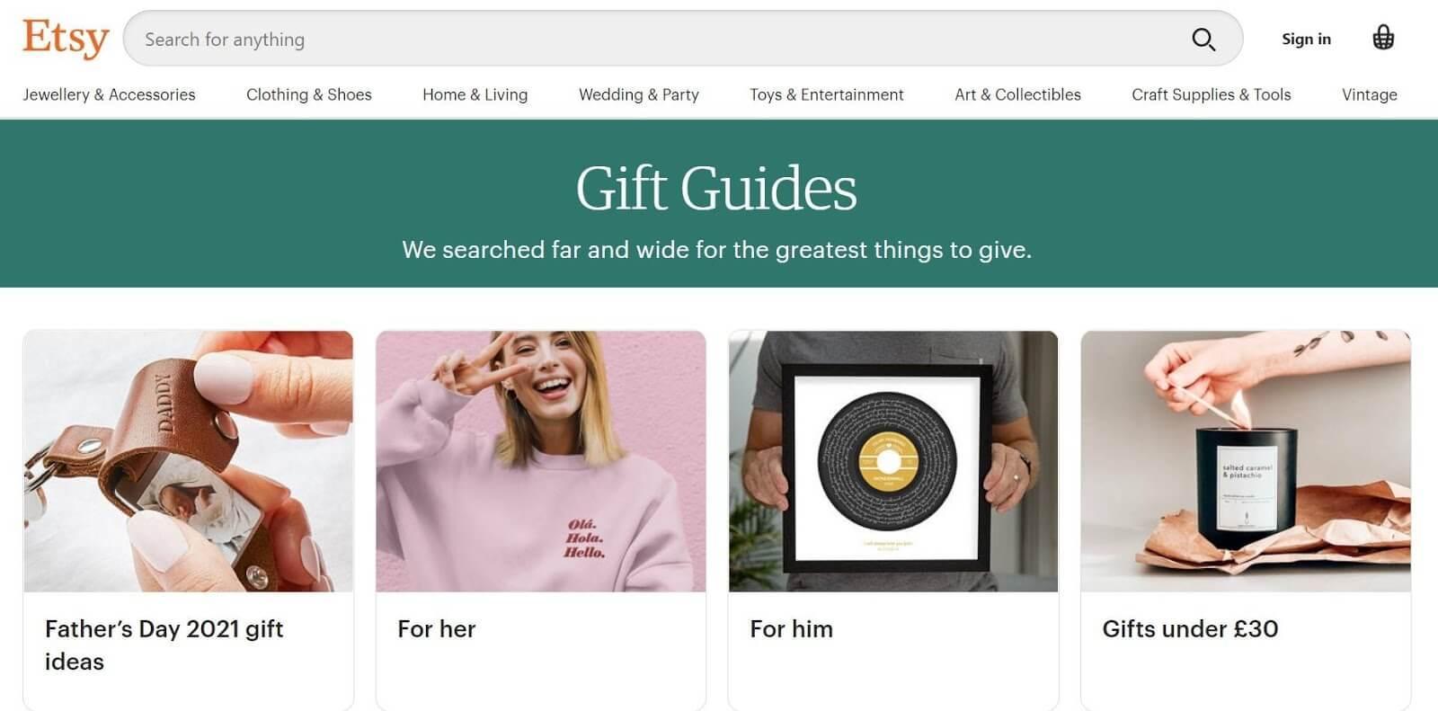 Etsy gift guides