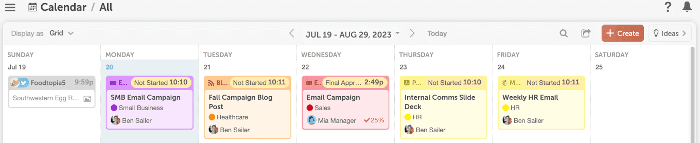 Example of color coding in the marketing calendar