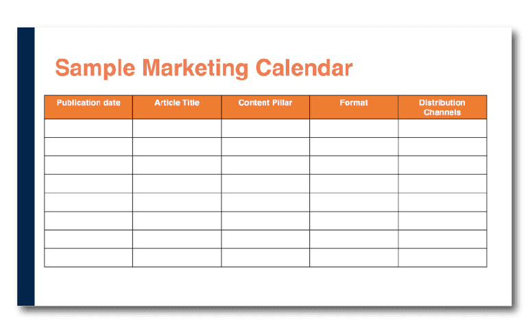 Blank chart of a sample marketing calendar