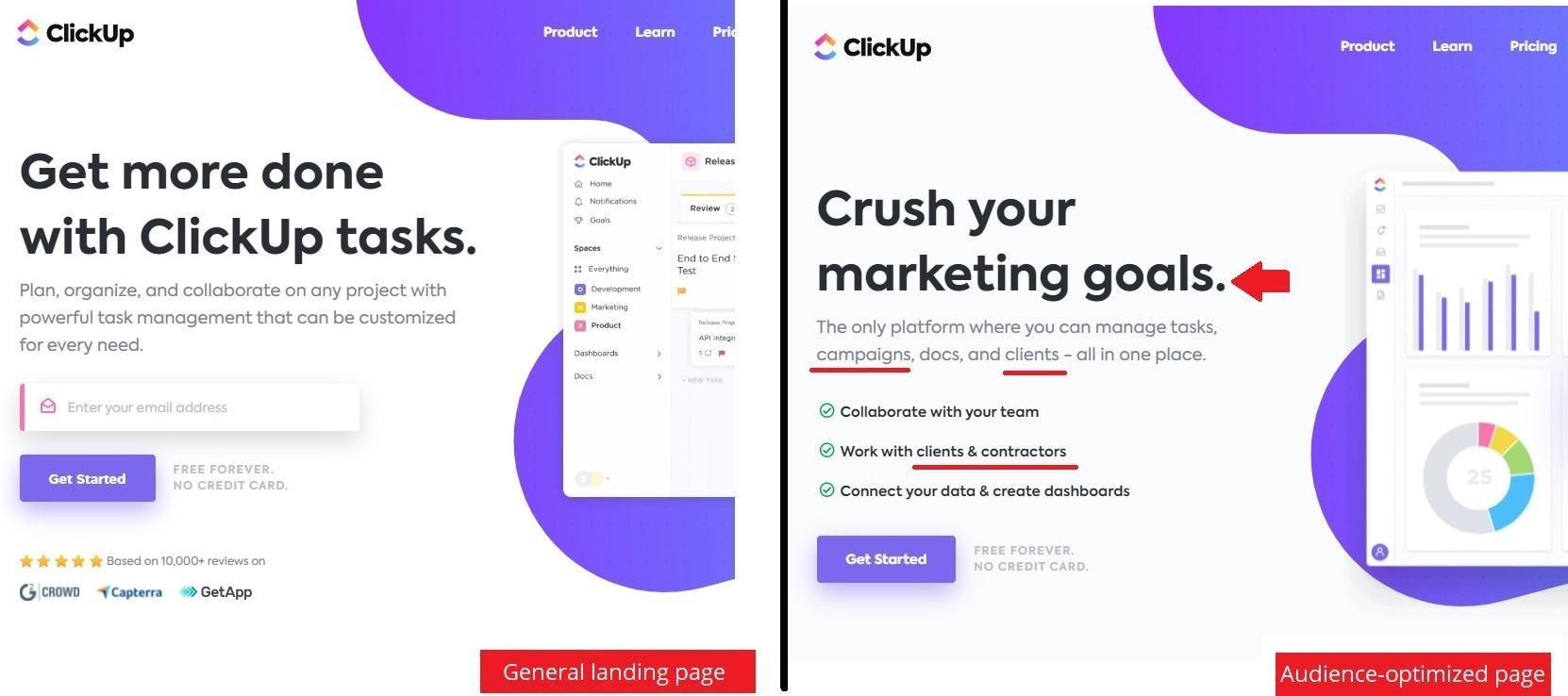 ClickUp landing pages