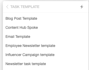 Task template options in marketing suite