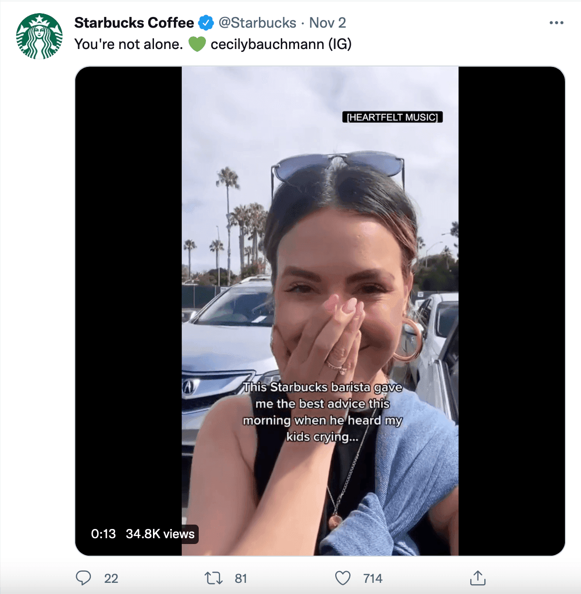 Starbucks sharing brand story on social media