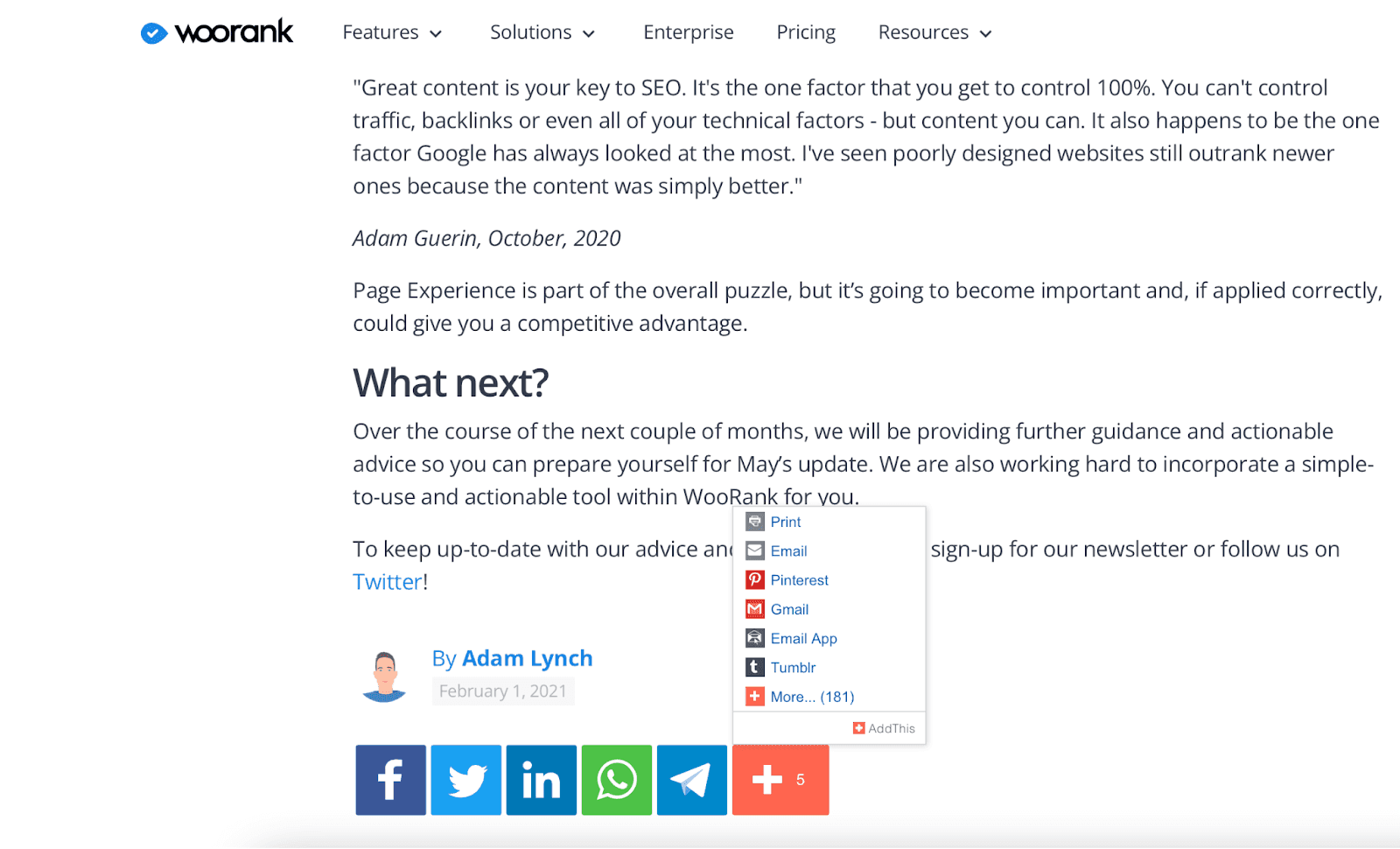 Woorank blog post sharing to social media