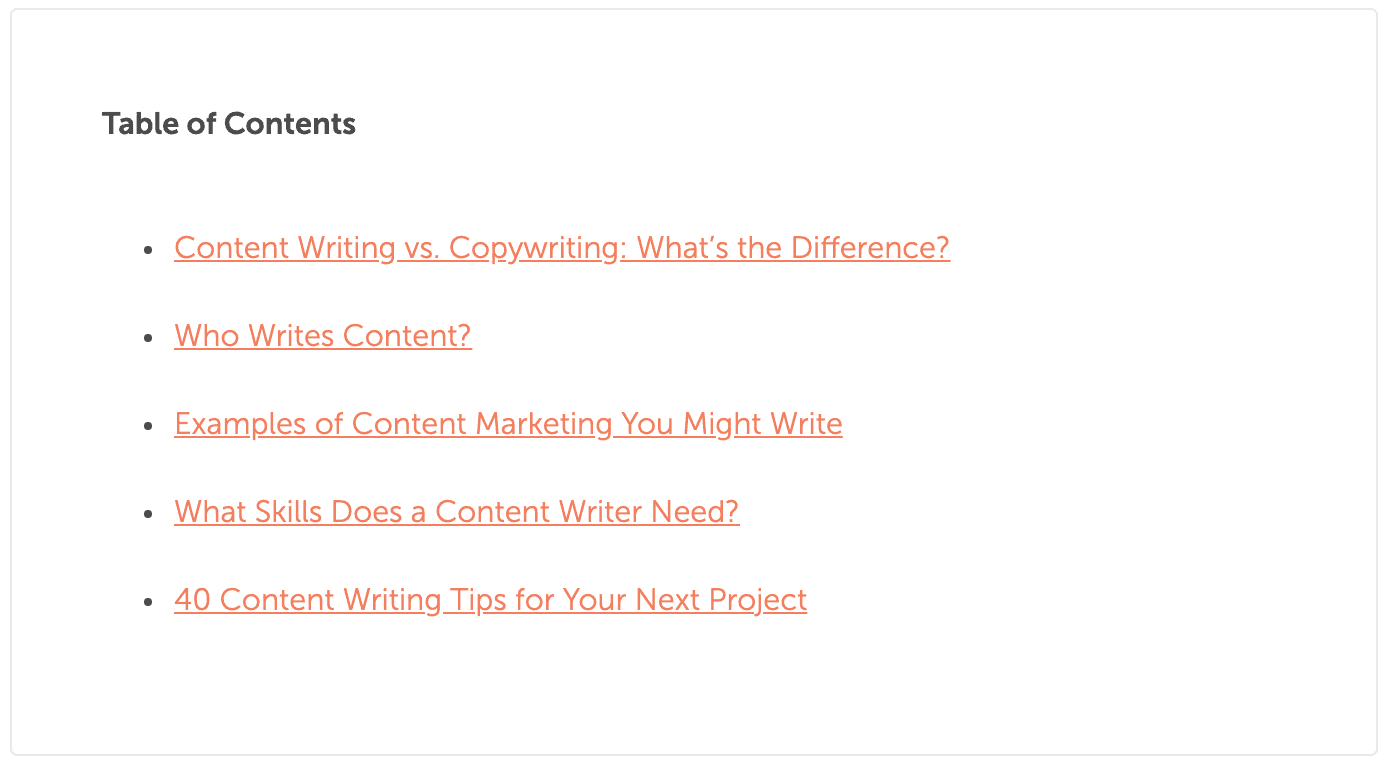 Table of contents on your blog