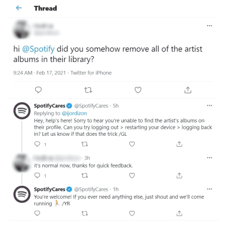Spotify customer service on social media