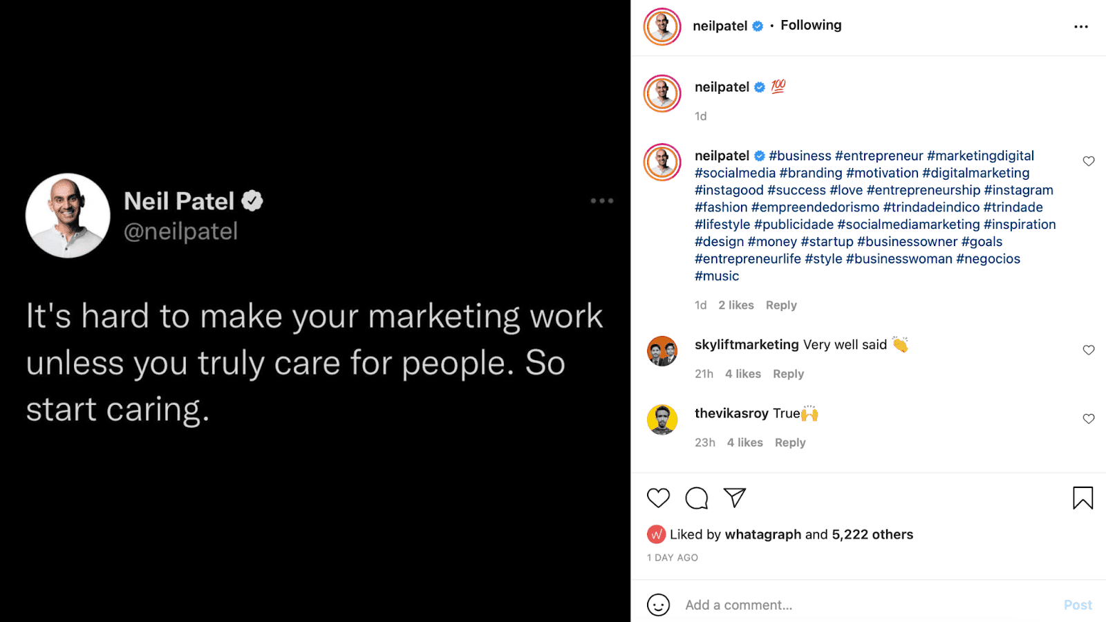 Neil Patel repurposing tweets on instagram