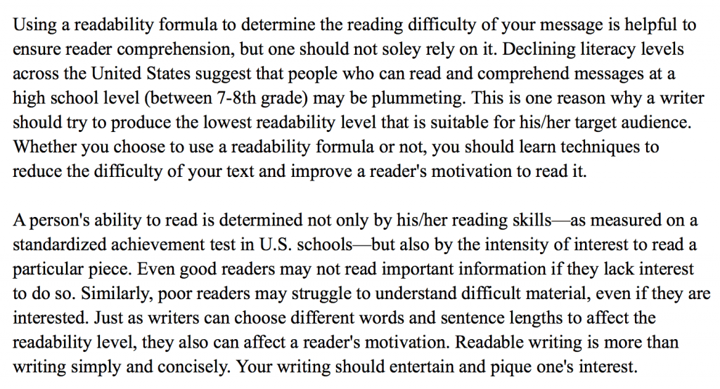 Lower readability levels in the U.S.