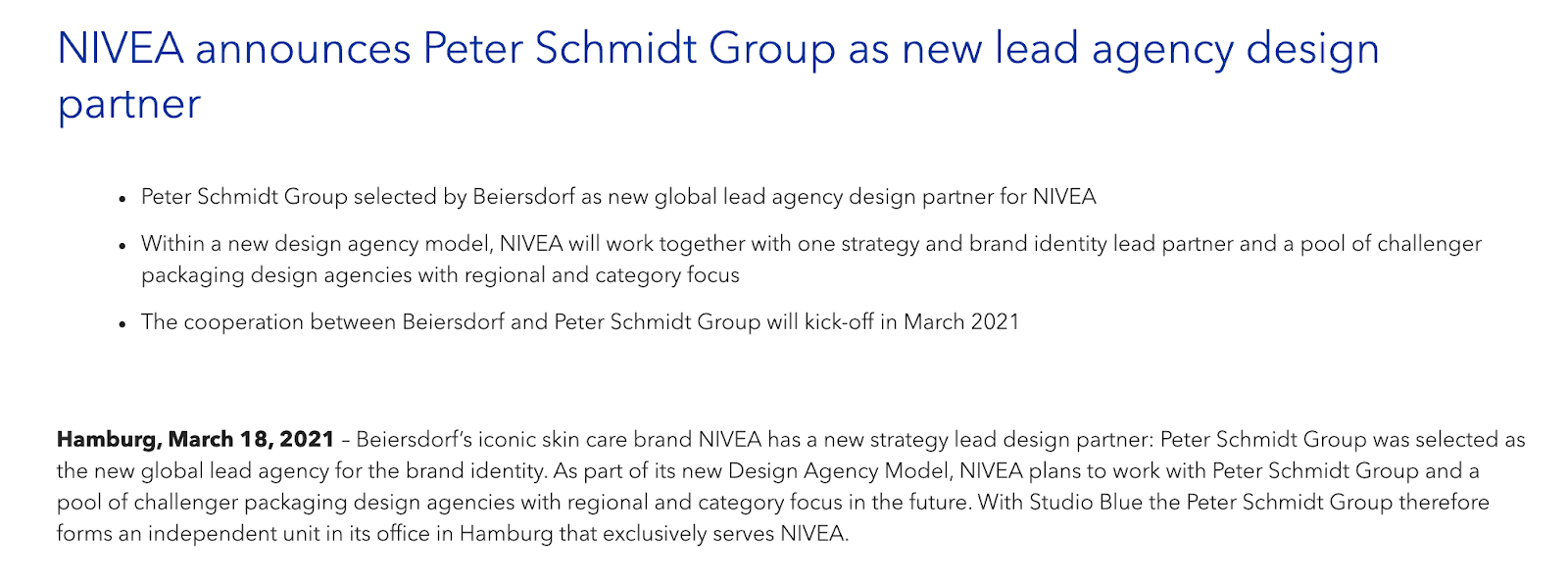 Press release example from NIVEA. 