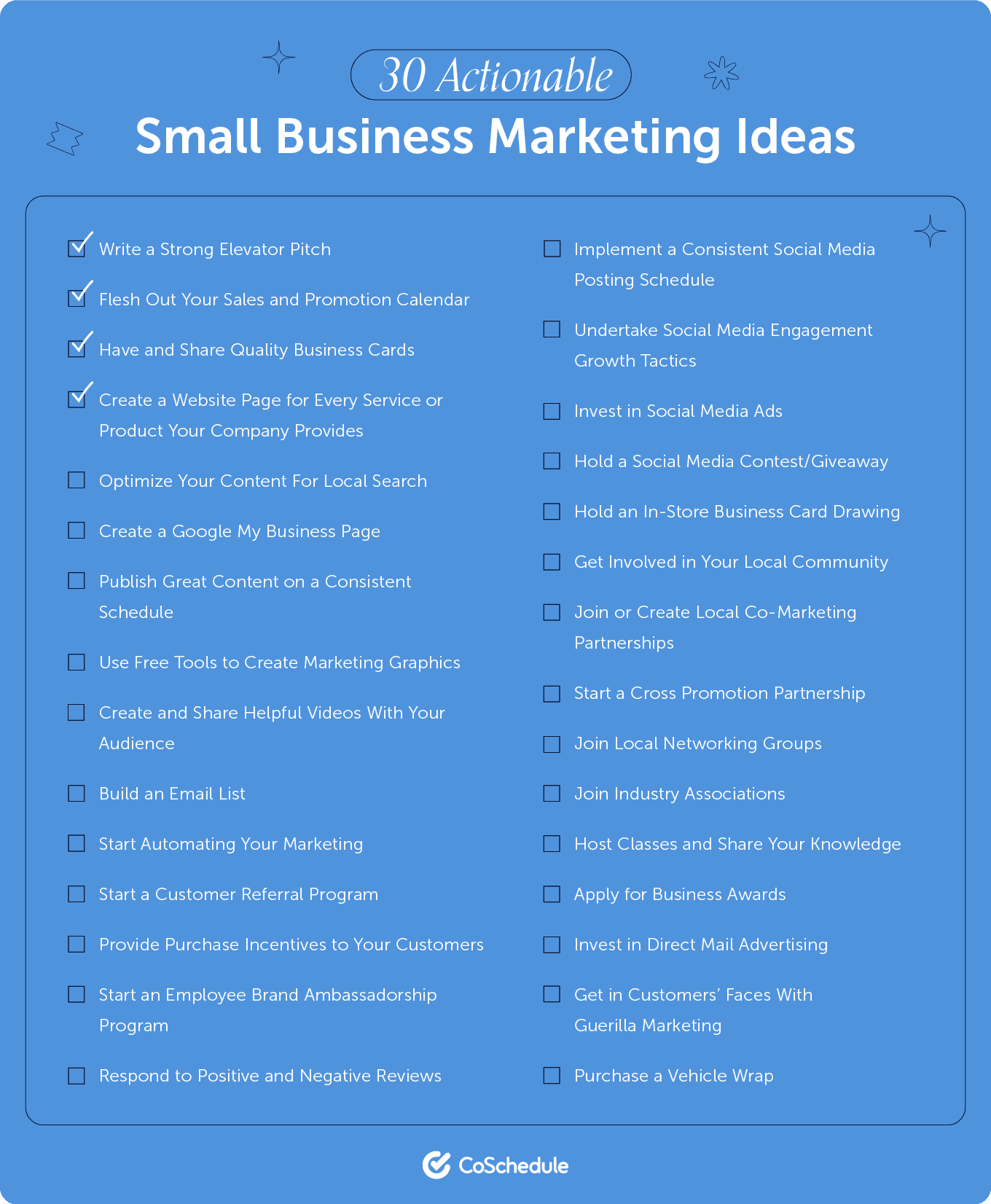 Small Business Marketing Ideas Checklist - 30 Actionable Small Business Marketing Ideas