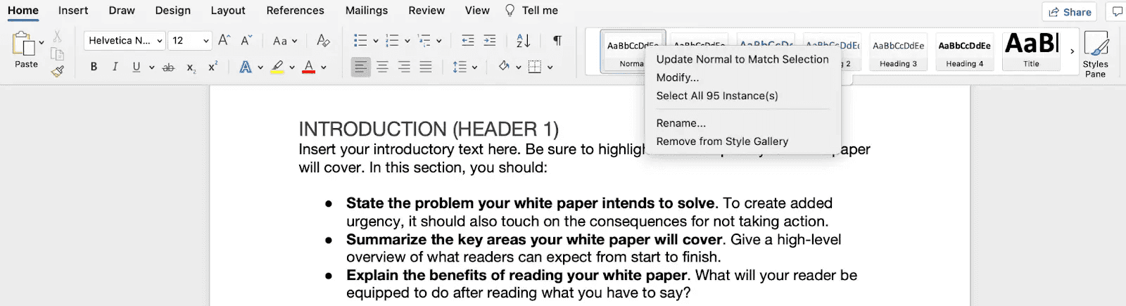 stylization of a white paper doc