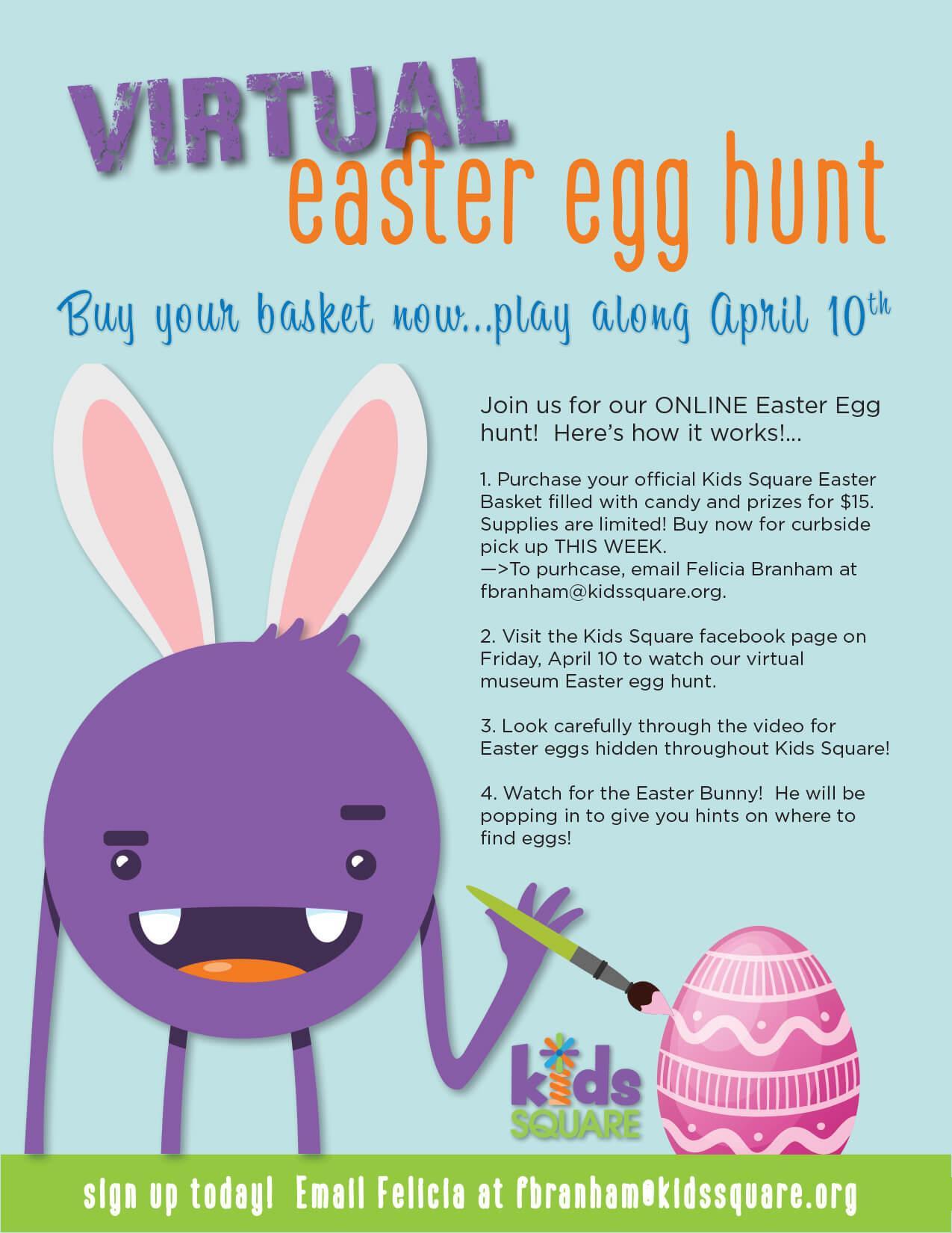 Example of a flyer advertising a virtual easter egg hunt.