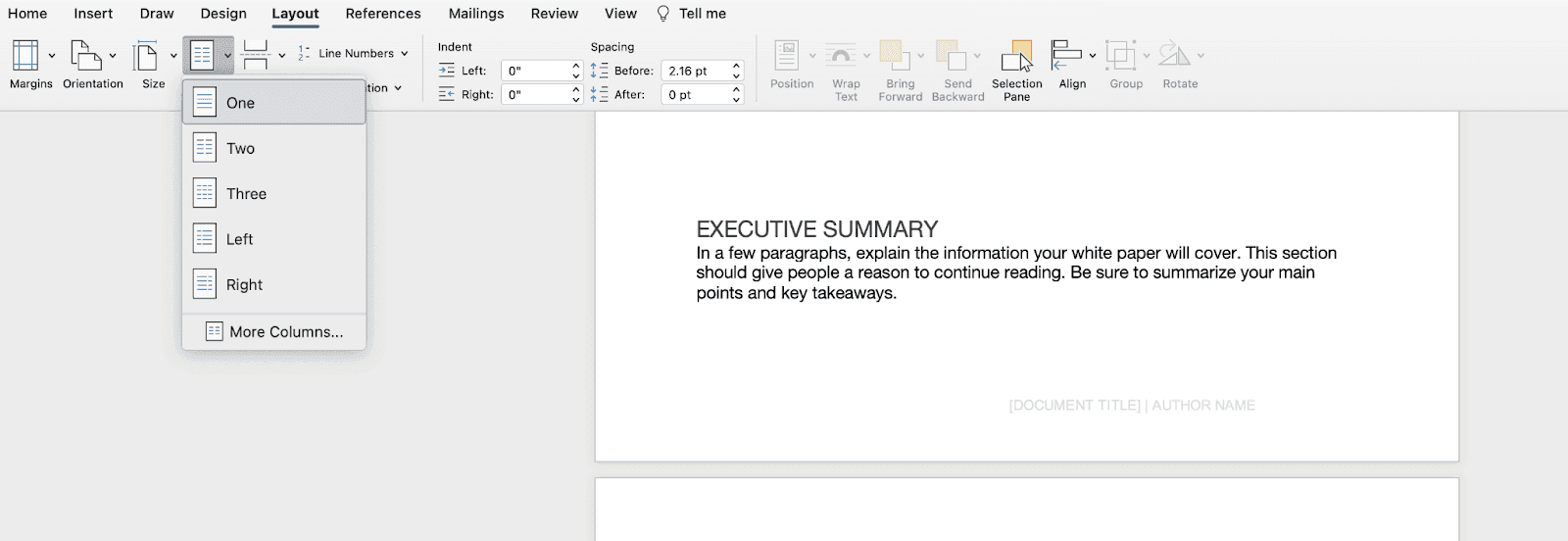 Example of a white paper executive summary in Word