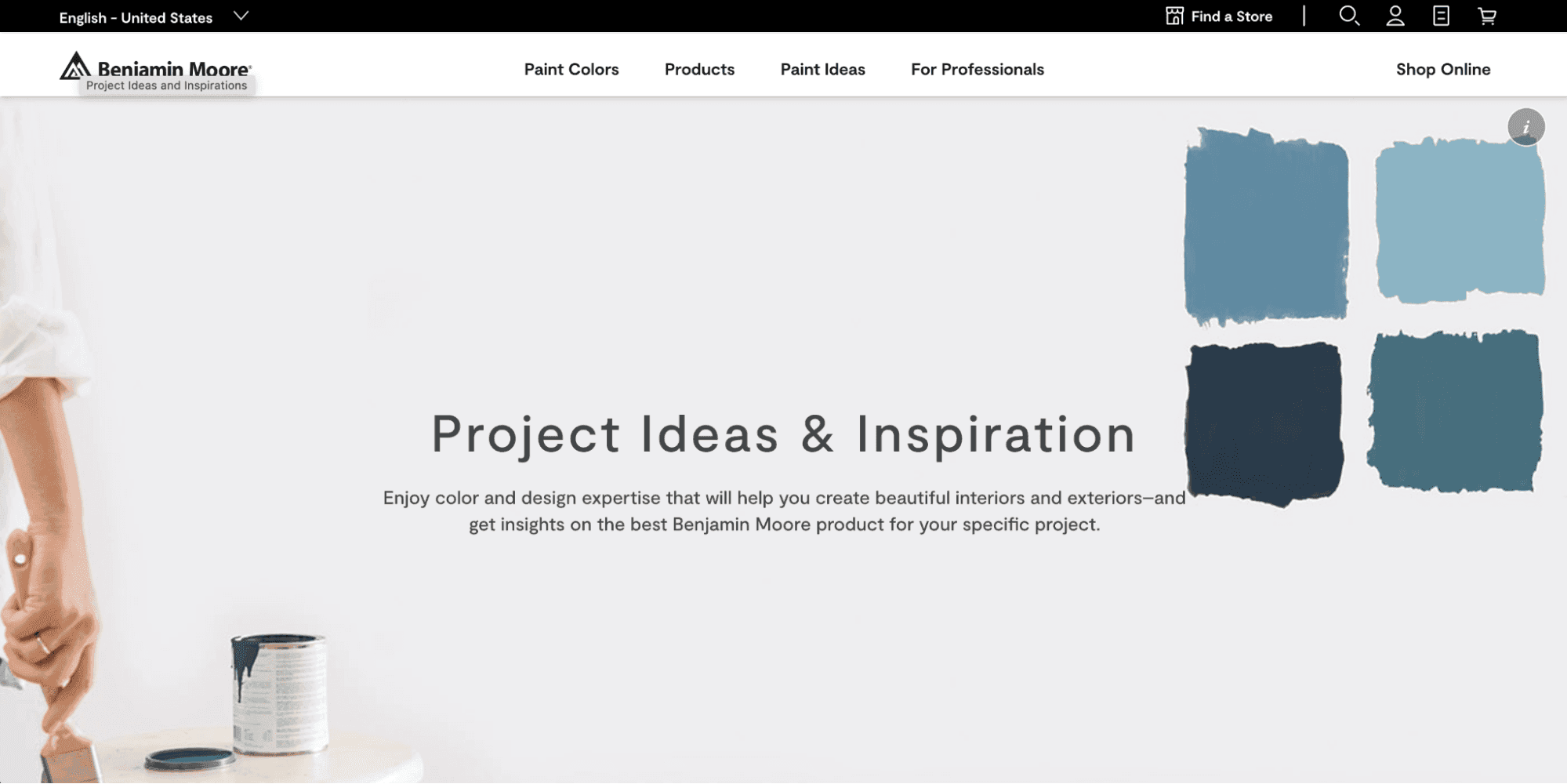 Screenshot of the Benjamin Moore blog "ideas and inspiration"