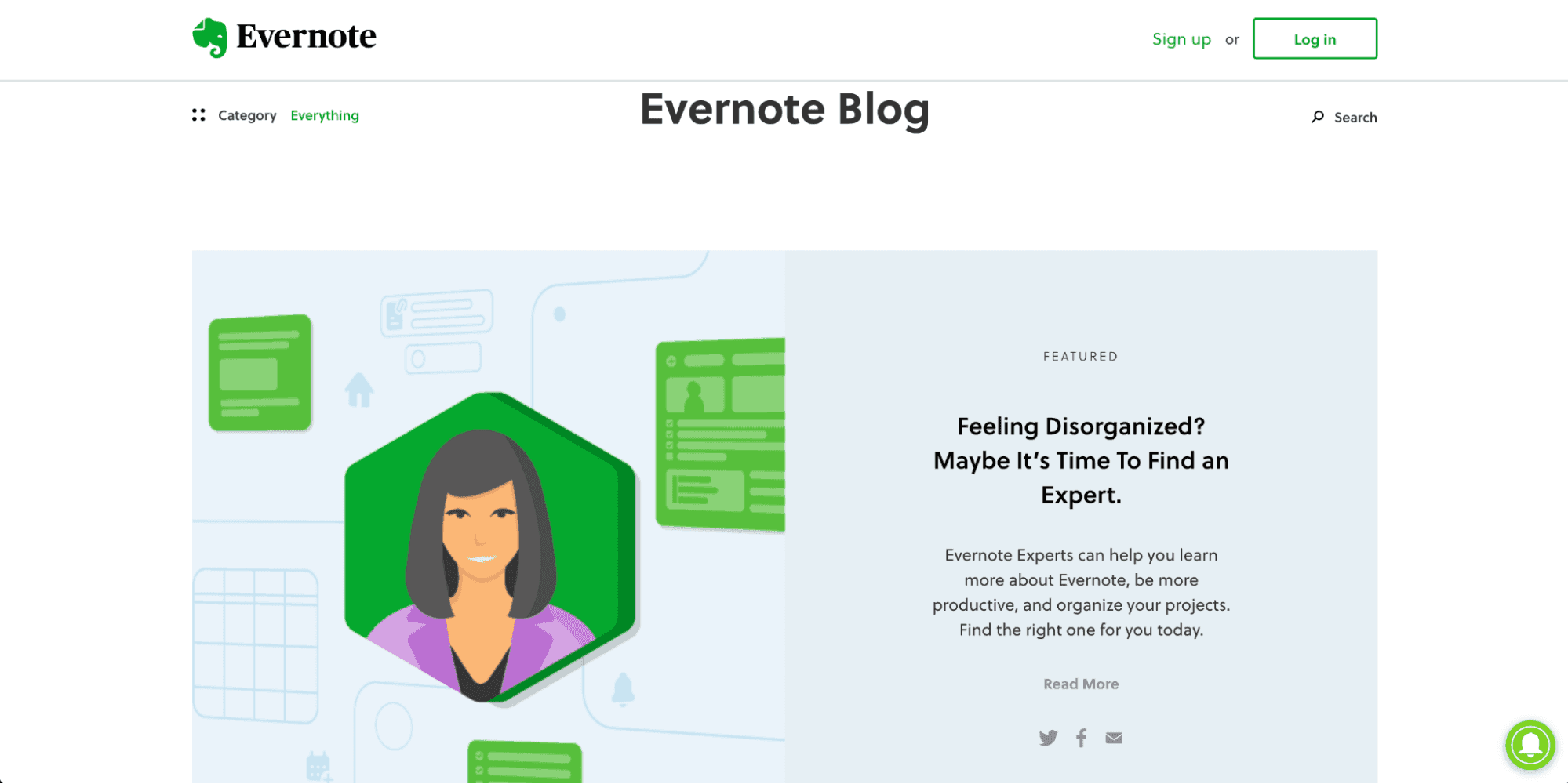 Screenshot of the Evernote blog