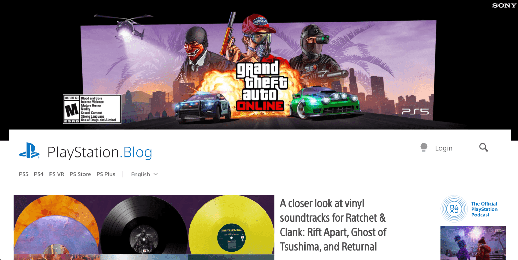 Screenshot of the Playstation blog homepage