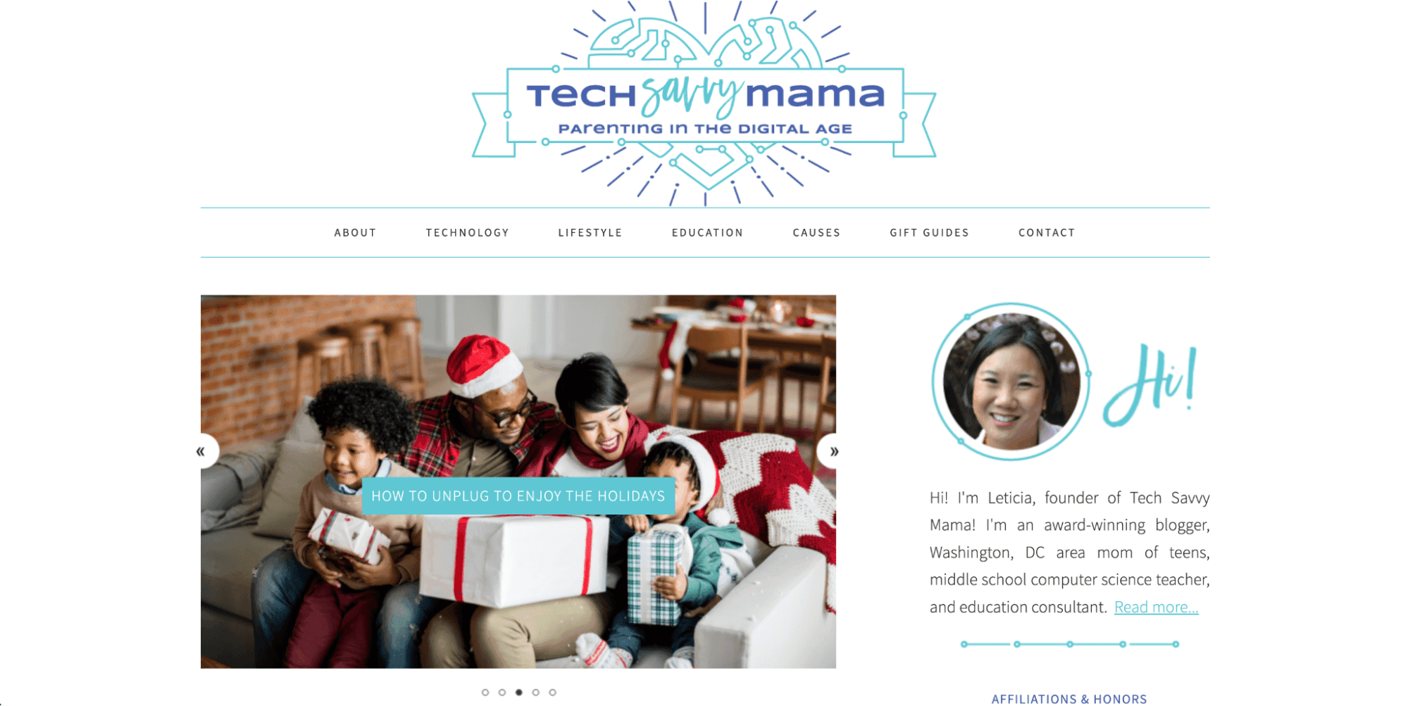 screenshot of tech savvy mama blog homepage