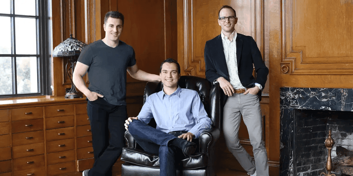 An image of the three founders of Airbnb; Brian Chesky, Nathan Blecharczyk, and Joe Gebbia.