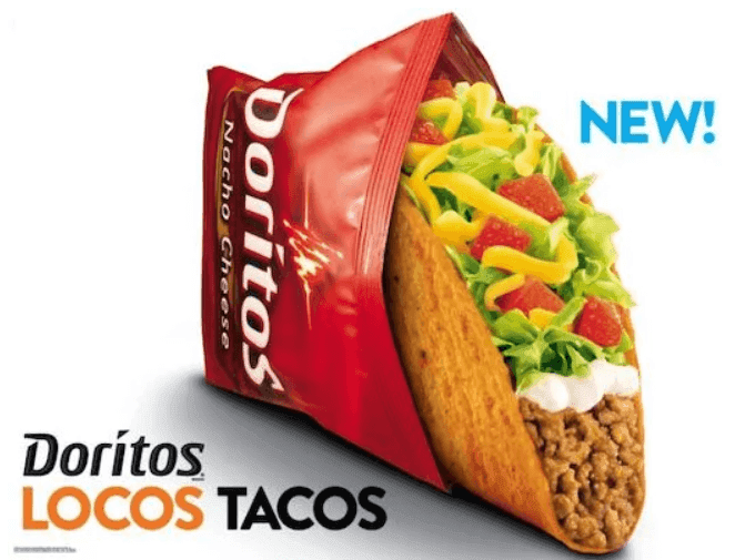 Advertisement displaying the Doritos Locos Taco, a collaboration between Taco Bell and Frito-Lays