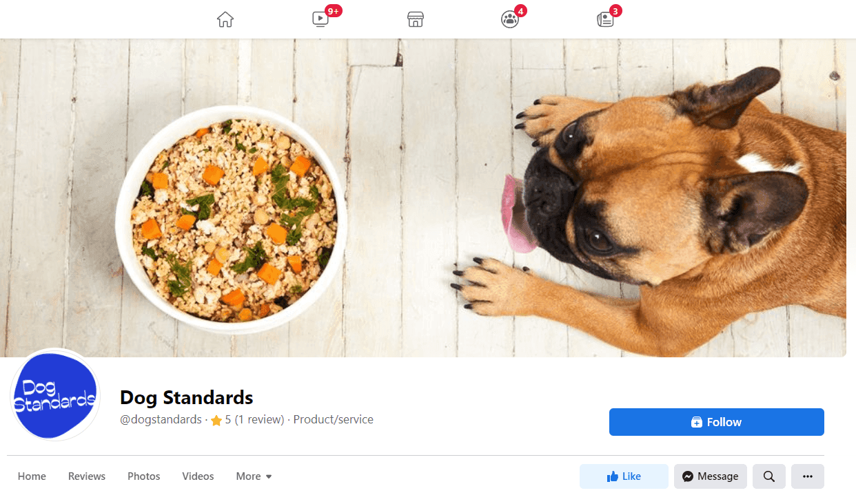 Screenshot of Dog Standards' Facebook Page.